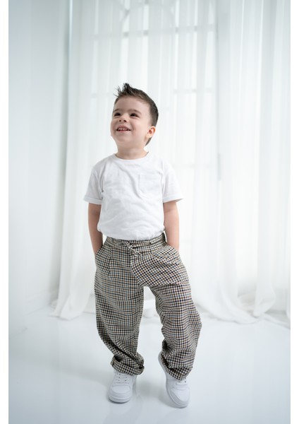 Unisex Çocuk Oversize Ekose Pantolon