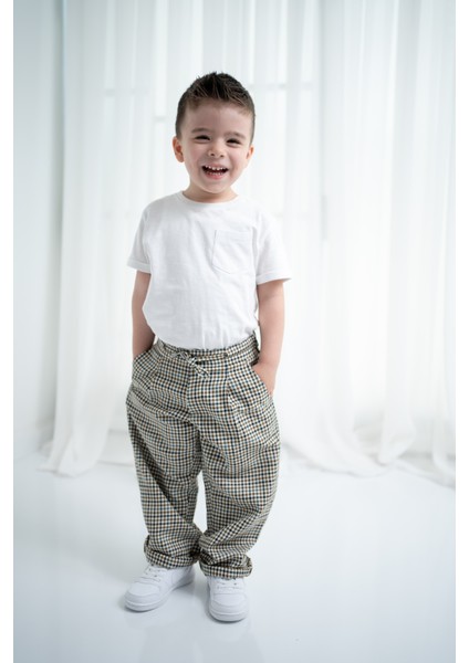 Unisex Çocuk Oversize Ekose Pantolon fırsatları