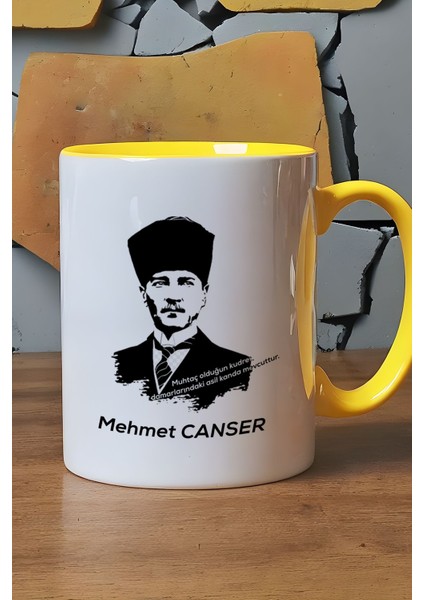 Kişiye Özel Atatürk Asil Kan Kupa Bardak Sarı Öğretmenler Günü Hediyesi