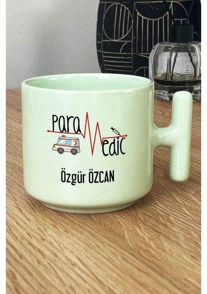 Kişiye Özel Paramedik Pastel T Kulplu Kupa Bardak Yeşil Isme Özel Tıp Bayramı Hediyeleri