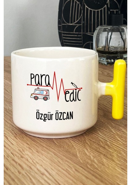 Kişiye Özel Paramedik Kupa Bardak T Kulplu Sarı Isme Özel Tıp Bayramı Hediyeleri