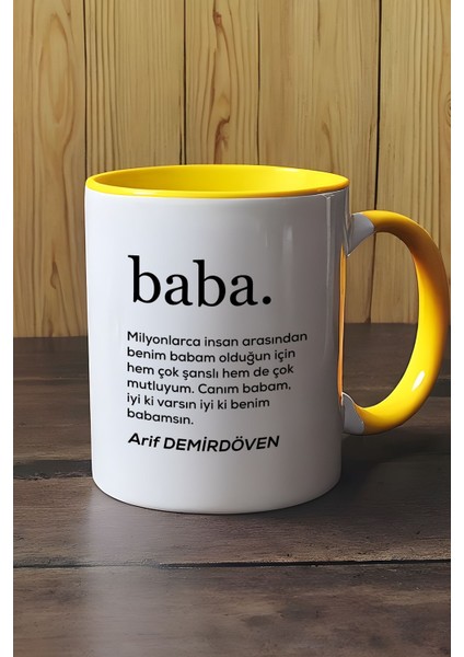 Kişiye Özel Baba Kupa Bardak Sarı Babaya Doğum Günü Babalar Günü Hediyesi
