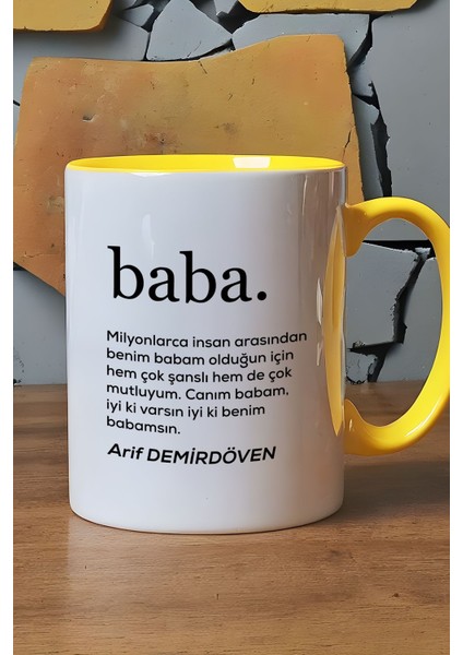 Kişiye Özel Baba Kupa Bardak Sarı Babaya Doğum Günü Babalar Günü Hediyesi
