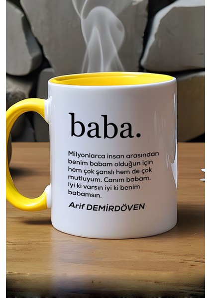 Kişiye Özel Baba Kupa Bardak Sarı Babaya Doğum Günü Babalar Günü Hediyesi