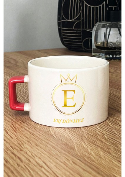 Kişiye Özel Baş Harf ve Isim Yazılı Isme Özel Lüks Fincan Turuncu Yeni Iş Hediyesi