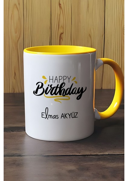 Kişiye Özel Happy Birthday Kupa Bardak Sarı Arkadaşa Kardeşe Ablaya Doğum Günü Hediyesi modelleri