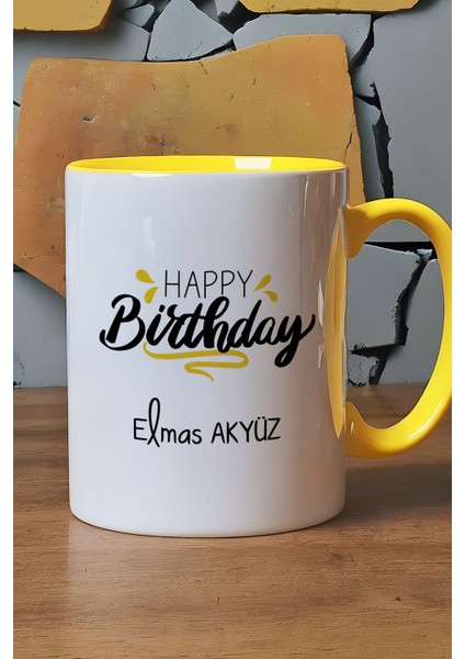Kişiye Özel Happy Birthday Kupa Bardak Sarı Arkadaşa Kardeşe Ablaya Doğum Günü Hediyesi fırsatları