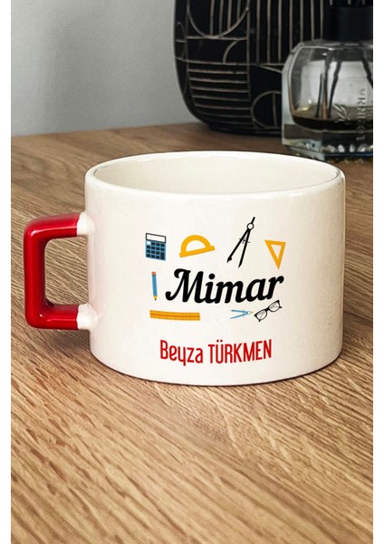 Kişiye Özel Mimar Lüks Fincan Kırmızı Mimarlar Günü Hediyesi