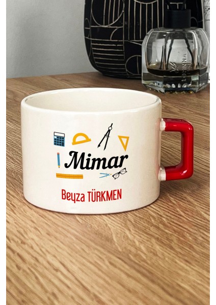 Kişiye Özel Mimar Lüks Fincan Kırmızı Mimarlar Günü Hediyesi fiyatları
