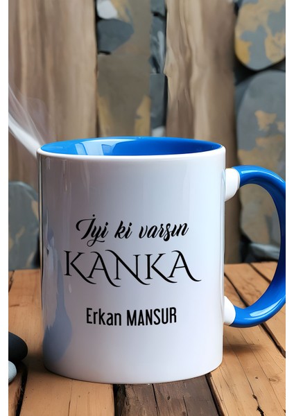 Kişiye Özel Iyi Ki Varsın Kanka Kupa Bardak Mavi Arkadaşa Hediye