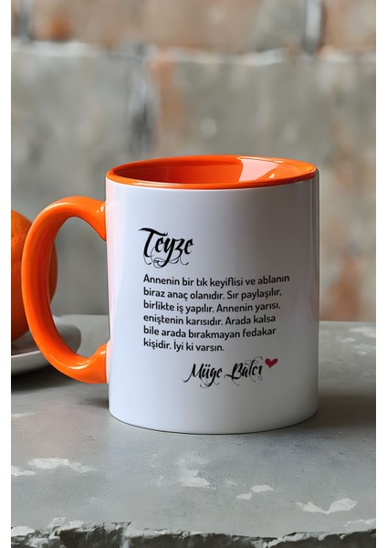 Kişiye Özel Teyzeye Hediye Kupa Bardak Turuncu Anneler Günü Hediyesi fırsatları