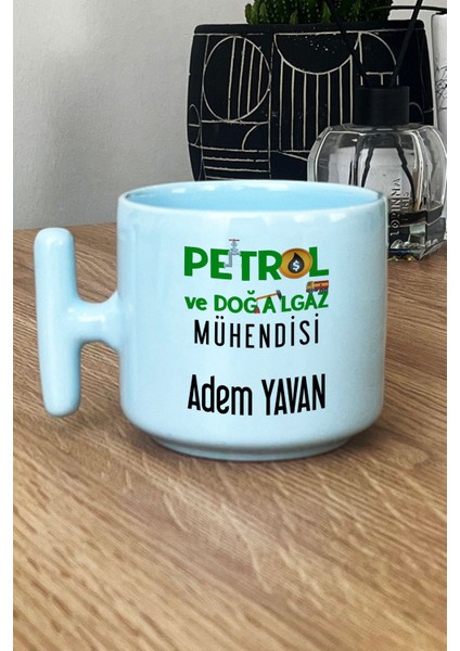 Kişiye Özel Petrol Mühendisi Pastel T Kulplu Kupa Bardak Mavi Mühendisler Günü Hediyesi