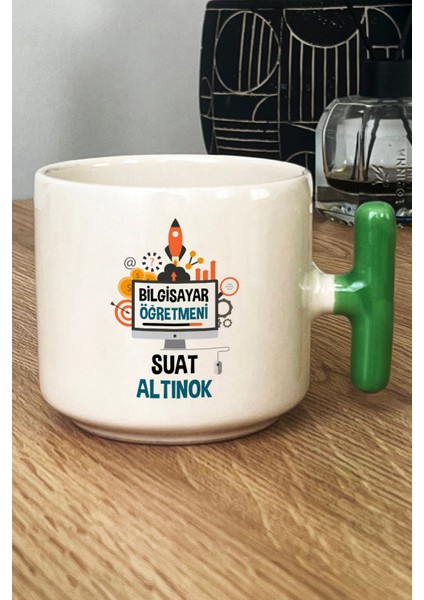 Kişiye Özel Bilgisayar Öğretmeni -2- Kupa Bardak T Kulplu Yeşil Öğretmenler Günü Hediyesi