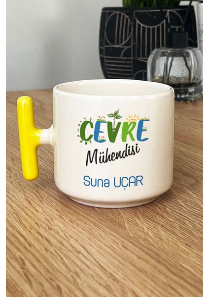 Kişiye Özel Çevre Mühendisi Kupa Bardak T Kulplu Sarı Mühendisler Günü Hediyesi