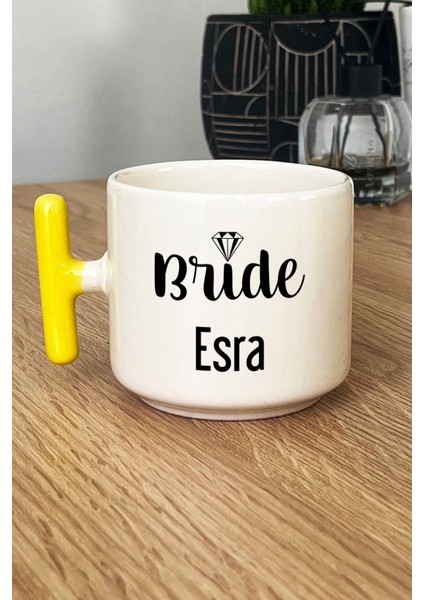 Kişiye Özel Bride Kupa Bardak T Kulplu Sarı Söz Nişan Düğün Hediyesi