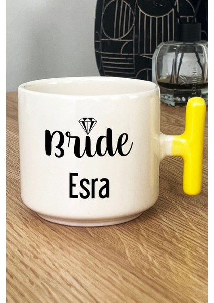 Kişiye Özel Bride Kupa Bardak T Kulplu Sarı Söz Nişan Düğün Hediyesi