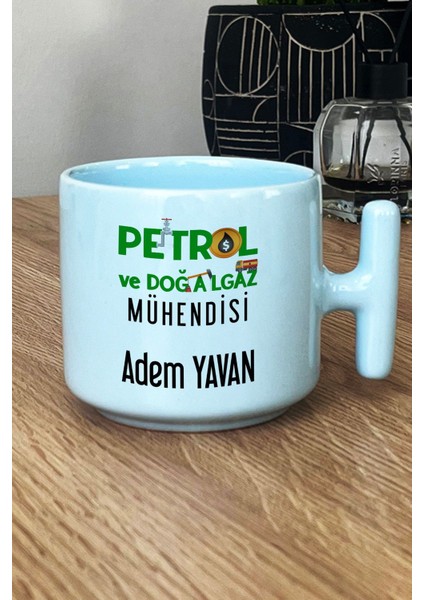 Kişiye Özel Petrol Mühendisi Pastel T Kulplu Kupa Bardak Mavi Mühendisler Günü Hediyesi