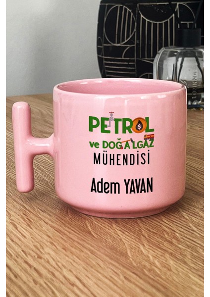 Kişiye Özel Petrol Mühendisi Pastel T Kulplu Kupa Bardak Pembe Mühendisler Günü Hediyesi