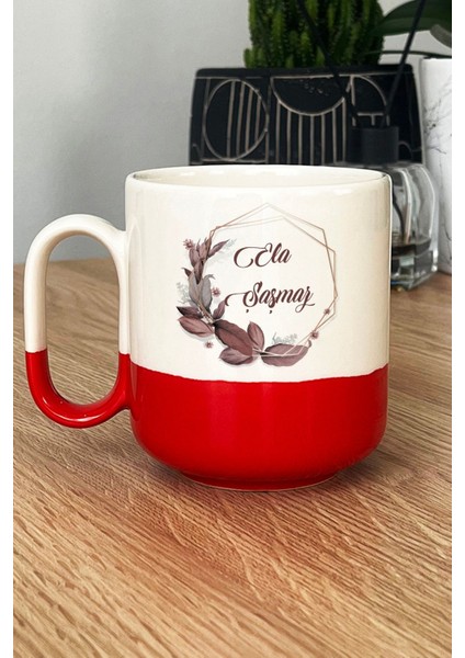 Kişiye Özel Çiçek Tasarımlı Isme Özel Pro Kupa Bardak Kırmızı Isim Soyisim Yazılı