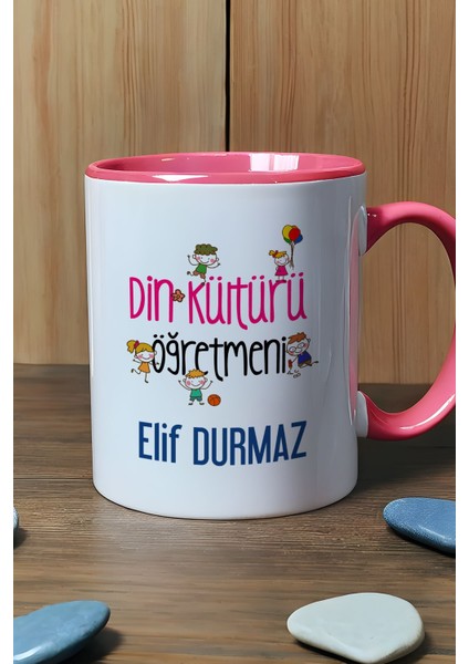 Kişiye Özel Din Kültürü Öğretmeni Kupa Bardak Pembe Öğretmenler Günü Hediyesi