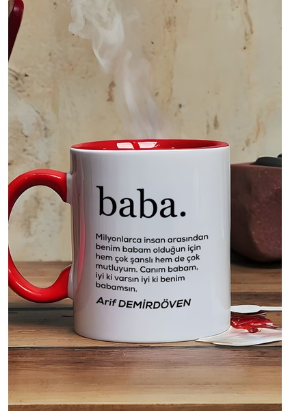 Kişiye Özel Baba Kupa Bardak Kırmızı Babaya Doğum Günü Babalar Günü Hediyesi