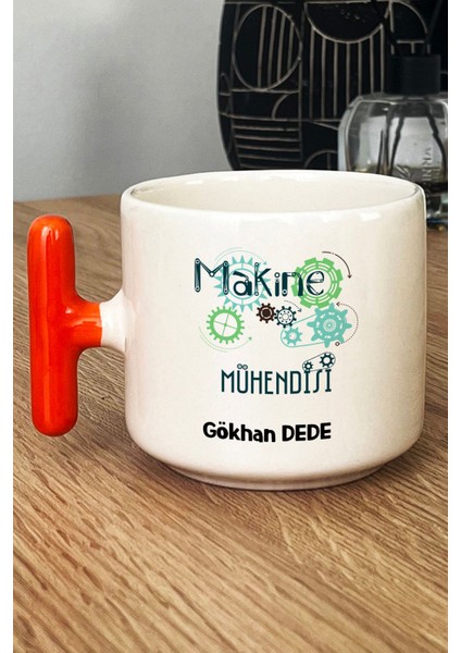 Kişiye Özel Makine Mühendisi Kupa Bardak T Kulplu Turuncu Mühendisler Günü Hediyesi