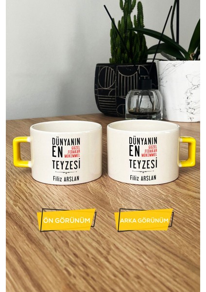 Kişiye Özel Teyzeye Hediye Lüks Fincan Sarı Teyzeye Doğum Günü Hediyesi