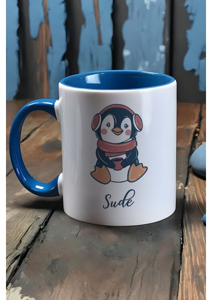 Kişiye Özel Tatlı Penguen Kupa Bardak Mavi Arkadaşa Doğum Günü Hediyesi