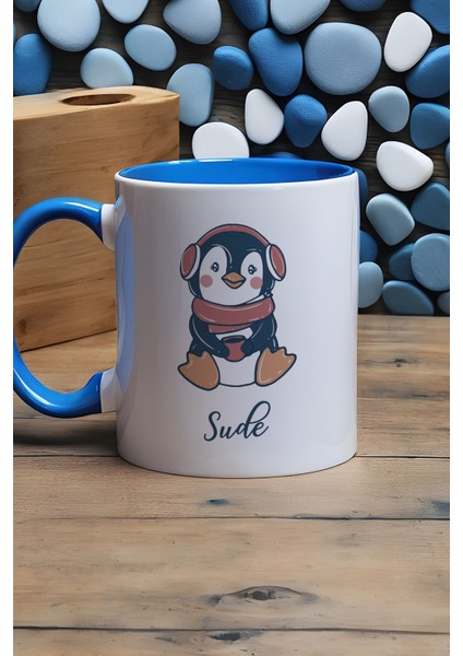 Kişiye Özel Tatlı Penguen Kupa Bardak Mavi Arkadaşa Doğum Günü Hediyesi modelleri