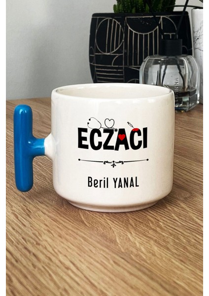 Kişiye Özel Eczacı Kupa Bardak T Kulplu Mavi Tıp Bayramı Hediyesi