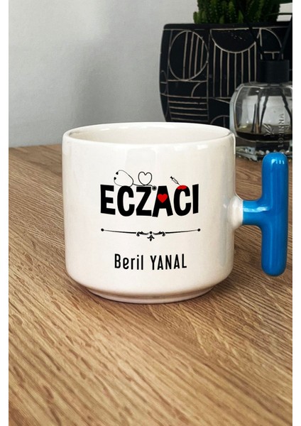 Kişiye Özel Eczacı Kupa Bardak T Kulplu Mavi Tıp Bayramı Hediyesi