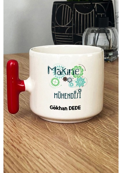 Kişiye Özel Makine Mühendisi Kupa Bardak T Kulplu Kırmızı Mühendisler Günü Hediyesi