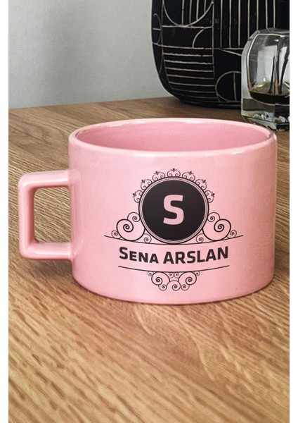 Kişiye Özel Baş Harf Isim Soyisim Yazılı Pastel Fincan Pembe Doğum Günü Hediyesi