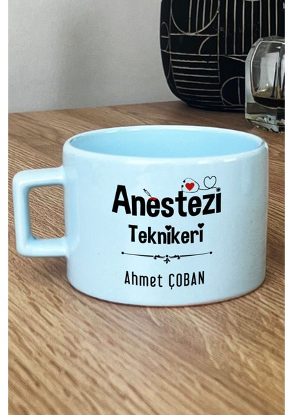 Kişiye Özel Anestezi Teknikeri Pastel Fincan Mavi Tıp Bayramı Hediyesi