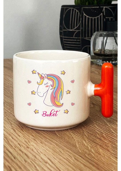 Kişiye Özel Unicorn Kupa Bardak T Kulplu Turuncu Kız Çocuğa Doğum Günü Hediyesi fiyatları