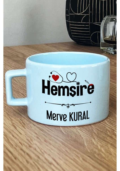 Kişiye Özel Hemşire Pastel Fincan Mavi Isme Özel Tıp Bayramı Hediyesi