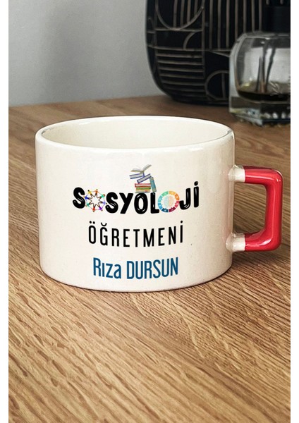 Kişiye Özel Sosyoloji Öğretmeni Lüks Fincan Turuncu Öğretmenler Günü Hediyesi