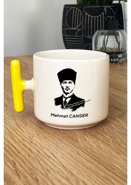 Kişiye Özel Atatürk Asil Kan Kupa Bardak T Kulplu Sarı Öğretmenler Günü Hediyesi