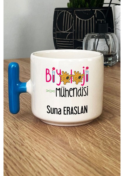 Kişiye Özel Biyoloji Mühendisi Kupa Bardak T Kulplu Mavi Mühendisler Günü Hediyesi