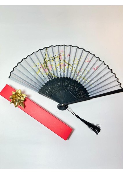 -Siyah Desenli Şık Yelpaze Özel Hediye Kutusu İle
