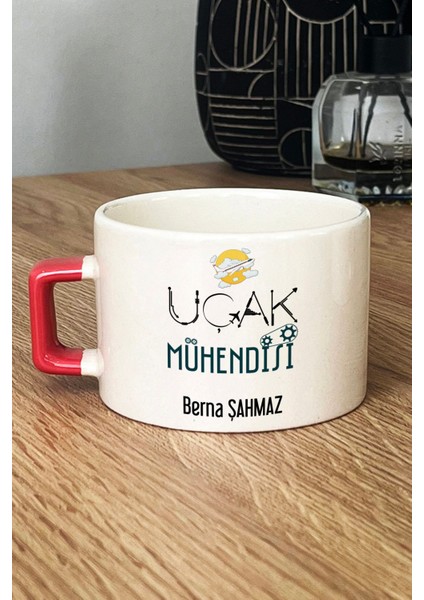 Kişiye Özel Uçak Mühendisi Lüks Fincan Turuncu Mühendisler Günü Hediyesi