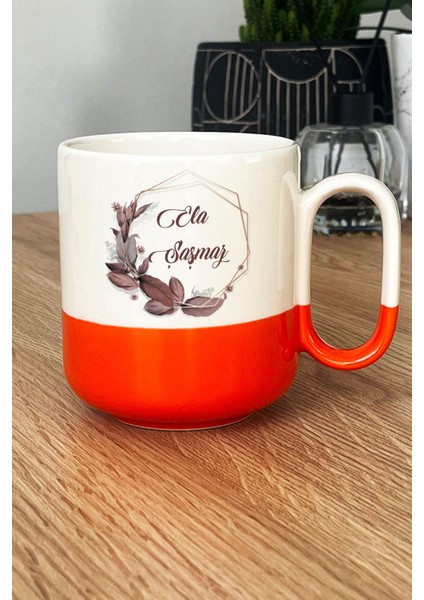 Kişiye Özel Çiçek Tasarımlı Isme Özel Pro Kupa Bardak Turuncu Isim Soyisim Yazılı fiyatları