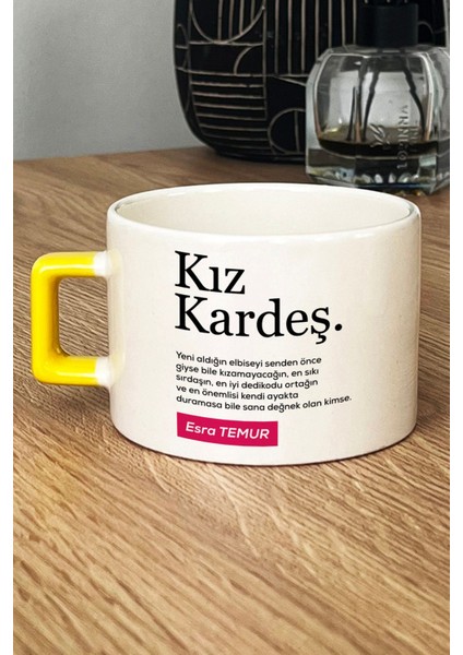 Kişiye Özel Kız Kardeş Lüks Fincan Sarı Arkadaşa Doğum Günü Hediyesi