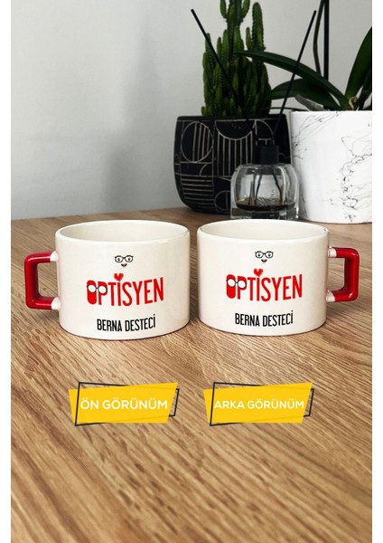 Kişiye Özel Optisyen Lüks Fincan Kırmızı Isme Özel Tıp Bayramı Hediyeleri
