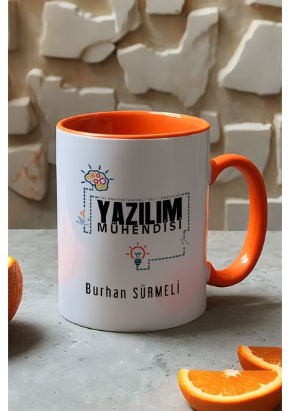 Kişiye Özel Yazılım Mühendisi Kupa Bardak Turuncu Mühendisler Günü Hediyesi