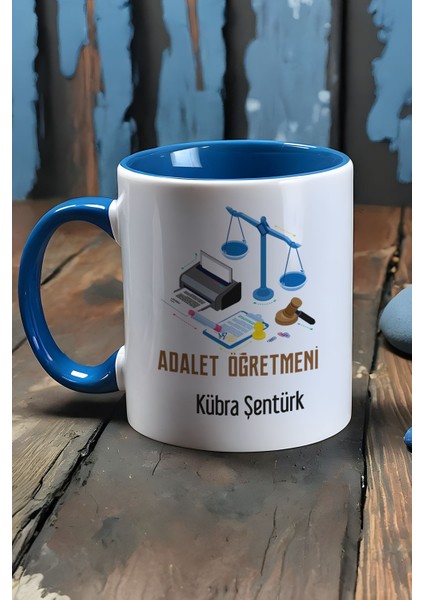 Kişiye Özel Adalet Öğretmeni Kupa Bardak Mavi Öğretmenler Günü Hediyesi