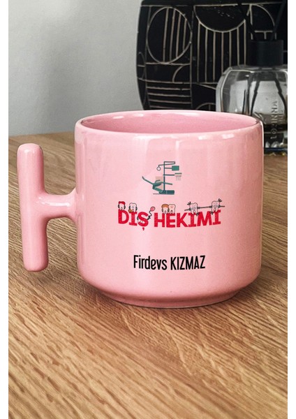 Kişiye Özel Diş Hekimi Pastel T Kulplu Kupa Bardak Pembe Diş Hekimleri Günü Hediyesi