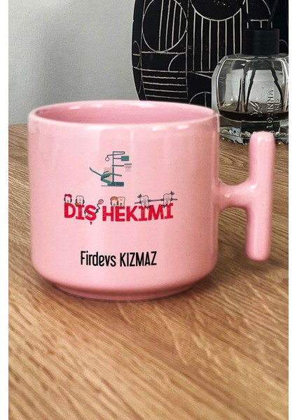 Kişiye Özel Diş Hekimi Pastel T Kulplu Kupa Bardak Pembe Diş Hekimleri Günü Hediyesi