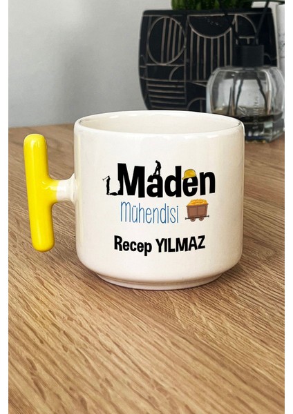 Kişiye Özel Maden Mühendisi Kupa Bardak T Kulplu Sarı Mühendisler Günü Hediyesi