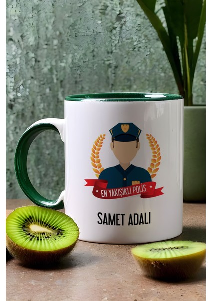Kişiye Özel Erkek Polis Kupa Bardak Yeşil Polisler Günü